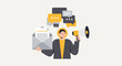 © Yahya - An illustration of a person promoting information with a megaphone and messages.