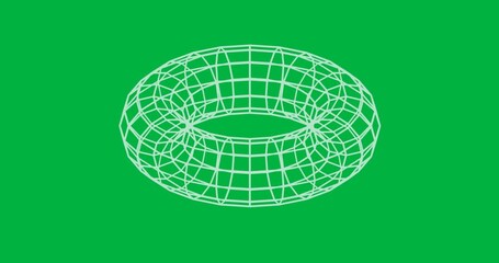 Wall Mural - Neon green wireframe torus rotating with transparent background, showing grid lines in technology