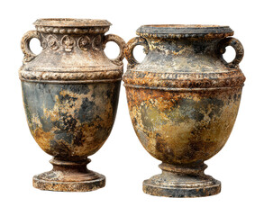 Antique decorative urns museum exhibit artifacts isolated on transparent background