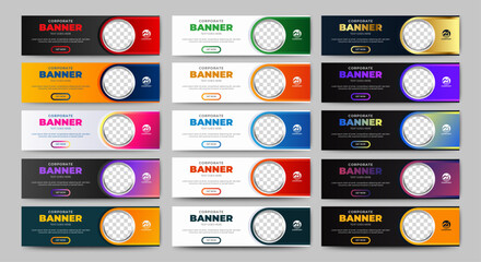 Wall Mural - set of horizontal banner templates with modern gradient colors. Modern technology design, abstract background layout with photos. Editable Vector corporate and advertising business banner layout templ