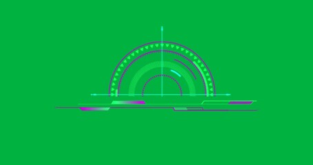 Wall Mural - Tech HUD gauge showing neon green bars triangular marks and cyan crosshair on transparent layer