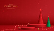 © TripleP Studio - Podium shape for show cosmetic product display for christmas day or new years. Stand product showcase on red background with lighting christmas. vector design.