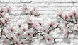 © Ajeng - A delicate arrangement of magnolia blossoms against a weathered white brick wall creates a serene and springtime ambiance.