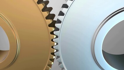 gear rotating still camera animation 4k background with matte Symbol of teamwork. Iron clockwork machinery in motion. Industrial engineering,