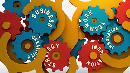 Rotating gears rotating cogwheel business teamwork, Loop. Industry And Teamwork Related 3D Animation. 3D rendering. animation. background 4K HD UHD