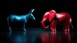© Alohanongza - A blue donkey and a red elephant face each other on a dark background, symbolizing U.S. political parties