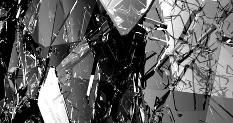shatters piece of glass, slow motion animation 3d vfx isolated white technology icon black render video computer background
