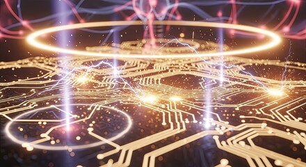 Futuristic Circuit Board with Energy Beams Technology Background