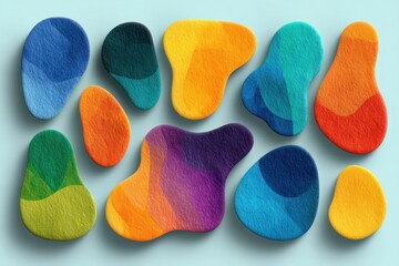 Wall Mural - Vibrant Isolated Abstract Gradient Blob Shapes on Teal Background