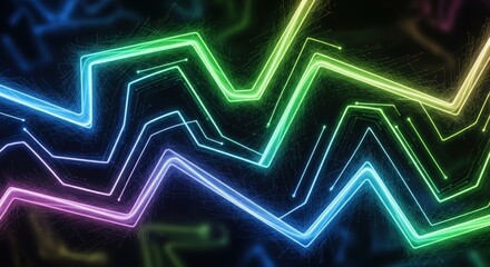 Abstract digital visualization of colorful neon lines and circuits on a dark background, representing data flow or energy.