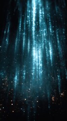 Wall Mural - Glowing Digital Rain with Streaks of Light on a Dark Background