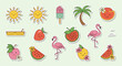 © Lyman - Cute Summer Stickers Collection Featuring Fruits Flamingos and Sun.