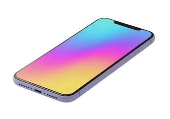 Modern smartphone with a colorful gradient screen isolated on transparent background