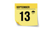 © Rizky - A Weathered Yellowed September Thirteenth Calendar Page Symbolizing Anticipation with Rain Icon on the Day Indicating Possible Showers Ahead