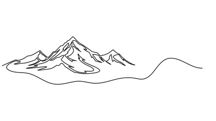 Mountain continuous one line drawing animation, Video. Continuous linear drawing of abstract landscape on a mountain range background, with setting sun. High mountains and sun in a simple linear style