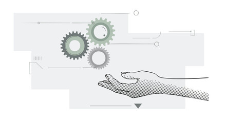 Hand holding gears, representing technology and engineering concepts.