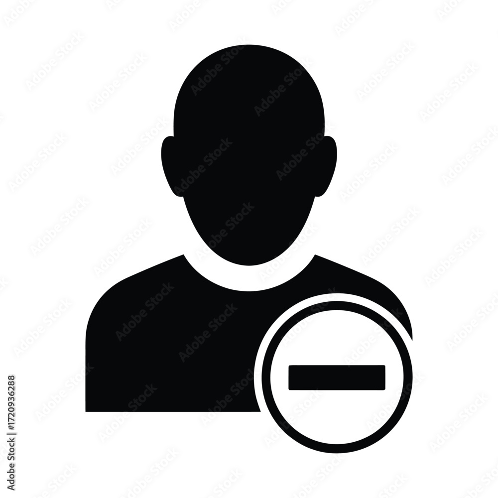 Remove user icon, symbolizing user deletion, account removal, and user ...