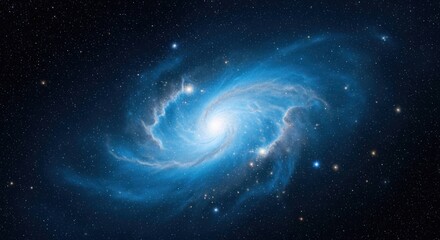 Wall Mural - Azure spiral galaxy glows amid dark space, dotted with distant stars