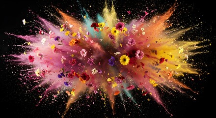 Flowers exploding in colored powder