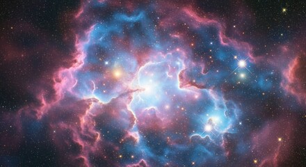 Wall Mural - Cosmic A nebula in space with blue and pink clouds and bright stars