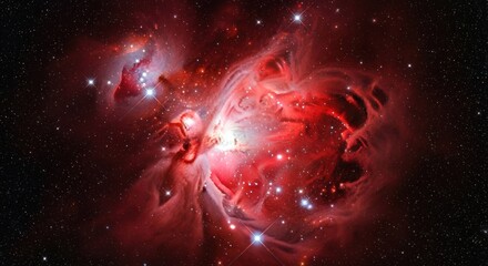 Wall Mural - Crimson nebula swirls amid scattered stars in a vast cosmic expanse