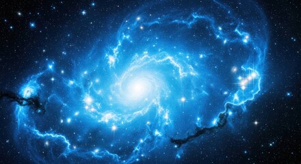 Wall Mural - Glowing blue spiral galaxy with bright center in deep space