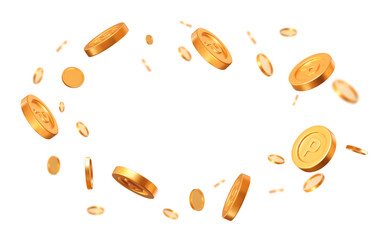 Wall Mural - 3d set flying golden point coins with different angles. Stock vector illustration on isolated background.	
