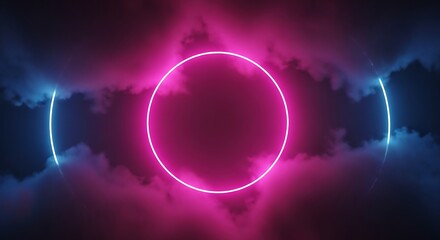 Canvas Print - Neon Pink Circle Surrounded by Blue Arcs and Pink Smoke light