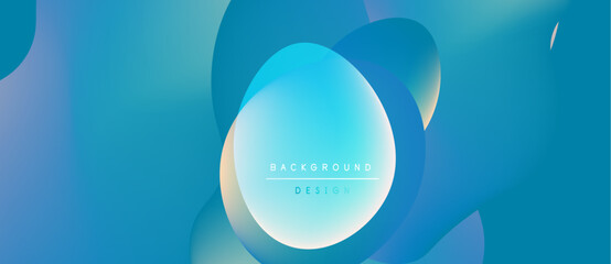 Wall Mural - Abstract fluid shapes, vibrant blue hues, smooth gradients create modern background design. Minimalist text overlay adds subtle detail.