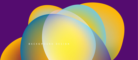 Wall Mural - Abstract colorful shapes overlap, creating vibrant gradients. Purple background enhances dynamic visual effect. Modern design element.