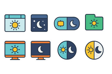 Wall Mural - Day and night outline icon set. sun, moon, web, and display symbols collection