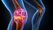 © Aynur - Blue-isolated knee joint.  Illustrates concepts like bone health, physiotherapy, joint disorders, glucosamine & magnesium supplements, orthopedic surgery, and osteoarthritis treatment.