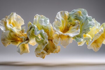 Wall Mural - Flowing textured forms in yellow, white, and mint green, creating abstract art.