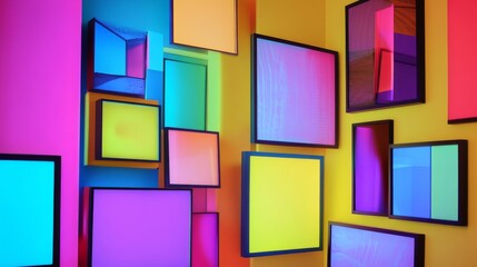 Wall Mural - Vivid geometric frames in vibrant colors create an inviting visual experience. Perfect for artistic projects or creative designs. Explore the beauty of abstract art. Generative AI