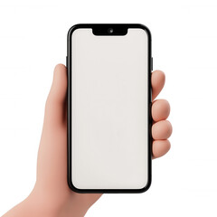 3d icon Cartoon pink hand grasping smart phone with empty display, transparent background allowing seamless digital insertion graphic element design