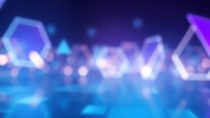Abstract futuristic background featuring glowing geometric shapes in a blue and purple gradient.