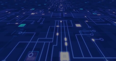 Wall Mural - futuristic movement of blue matrix digital vertical and horizontal circuit lines like electronic cir