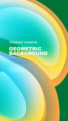 Wall Mural - Abstract geometric background features vibrant colors, flowing shapes, text, button. Modern design suitable for presentations, websites.