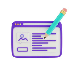 3d render of digital profile creation with pencil and web interface transparent background
