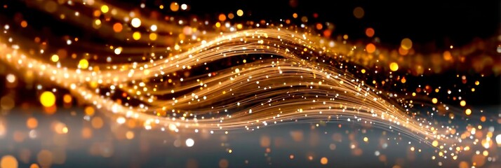 Canvas Print - beautiful golden light trails with wavy patterns and shimmering effects on a dark background