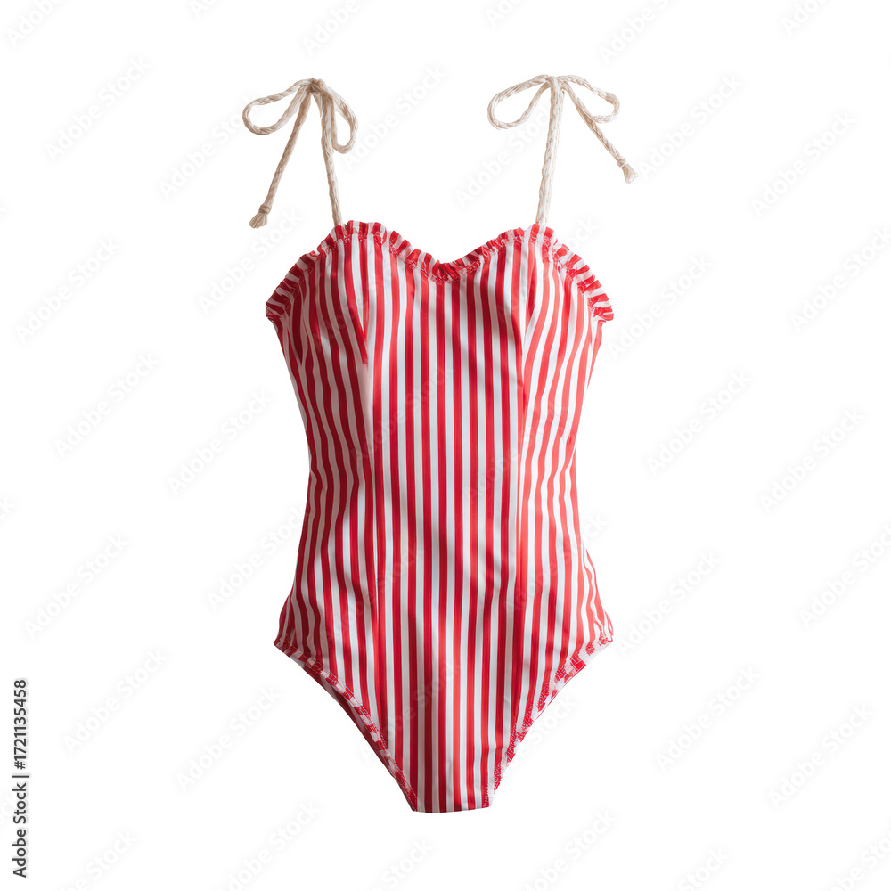 Stylish red striped swimsuit for summer beach outings on a transparent ...