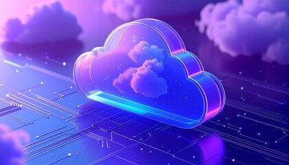 Wall Mural - 3D illustration of a cloud computing network shining on a blue sky