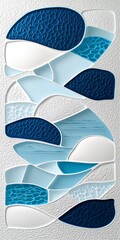 Wall Mural - icy mosaic texture with blue, light-blue, and white curved elements on rough off-white background