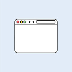 Flat icon of empty browser window with colorful buttons on light blue background