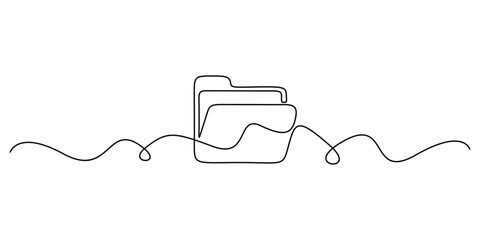 Continuous single line vector drawing of a folder. Outline documents background icon. Saving securities vector icon. Graphic illustration