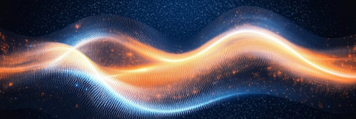 Wall Mural - Vibrant Digital Wave Forms Abstract Background in Fluorescent Orange with Deep Blue Effects