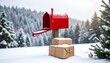 © Innovative - Red mailbox with packages in snow—symbolizing holiday delivery and festive warmth.