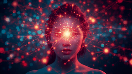 A surreal art piece depicting a person's mind as a network of interconnected nodes, each representing a different online skill.