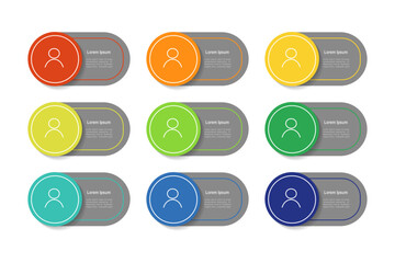 Wall Mural - For business concept with 9 steps infographics, grey rectangle shape with multicolor label, design for workflow layout, diagram, annual report, web design. vector illustration