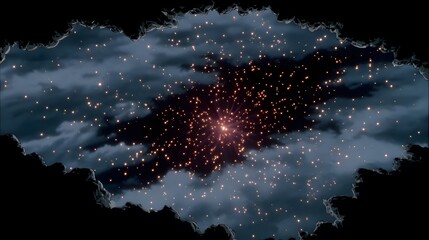 Wall Mural - distant mysterious glowing light emerging in black cosmic void, seen from spaceship window, surreal and hypnotic aura, conceptual anime art